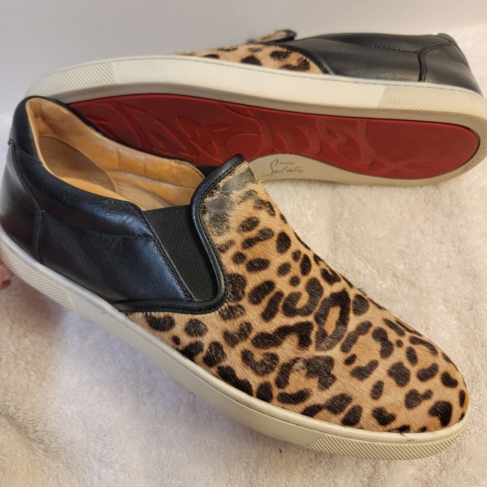 Christian Louboutin Leopard Slip On Sz 38 Pony Hair Sneaker Red Sole Master Key